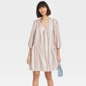 KNOX ROSE Striped Linen-blend Shift Dress, Size M, EUC